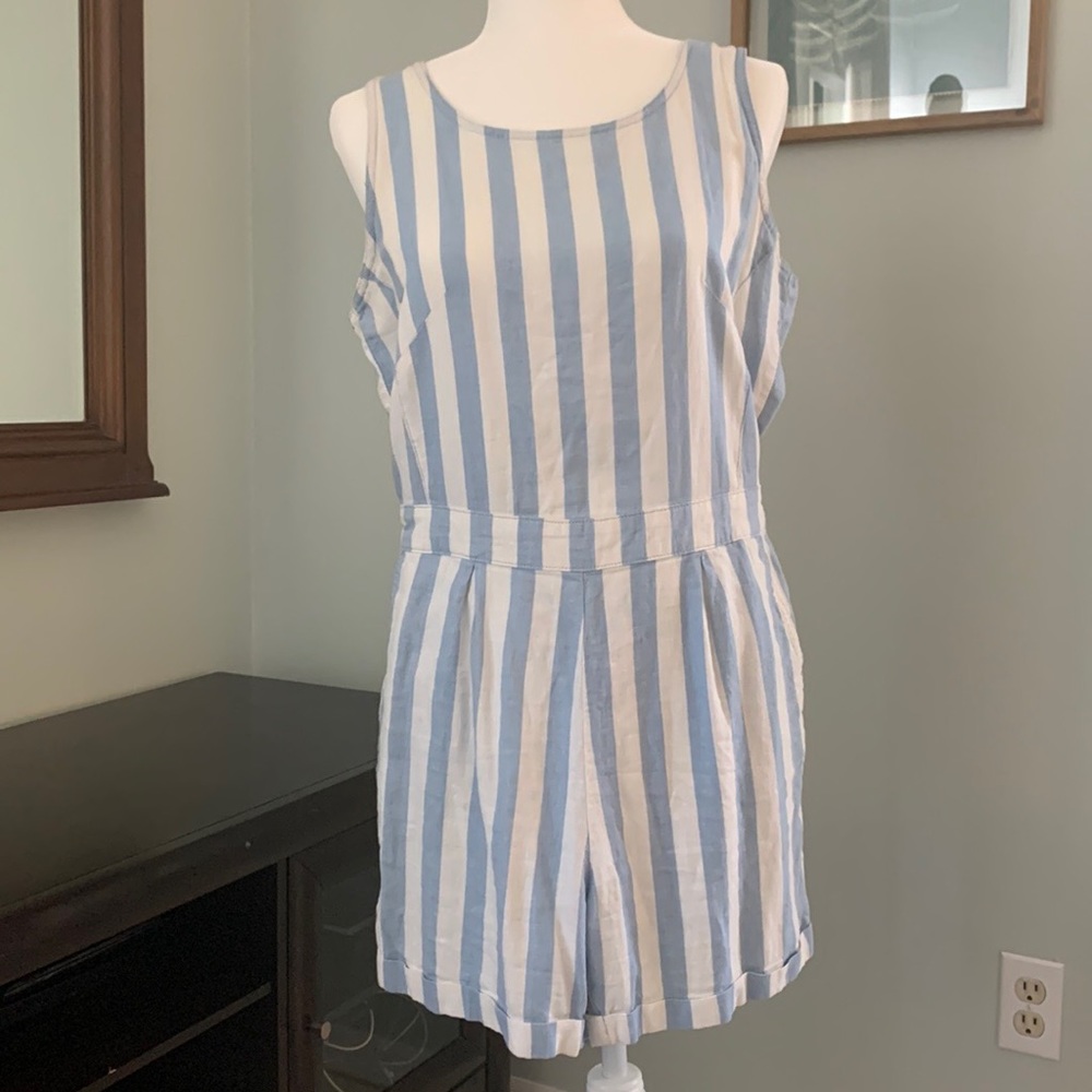 NEXT linen stripe romper play suit tie back UK 10